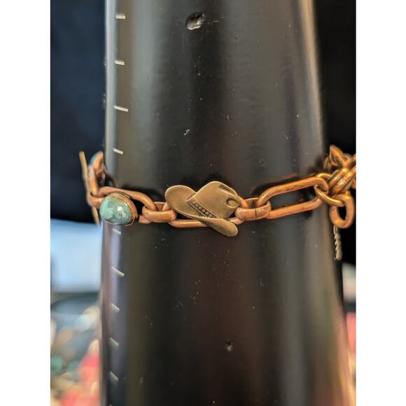 Bell Trading Post Turquoise Copper & Brass Cowboy Charms Link 7.25" Bracelet - Picture 3 of 6